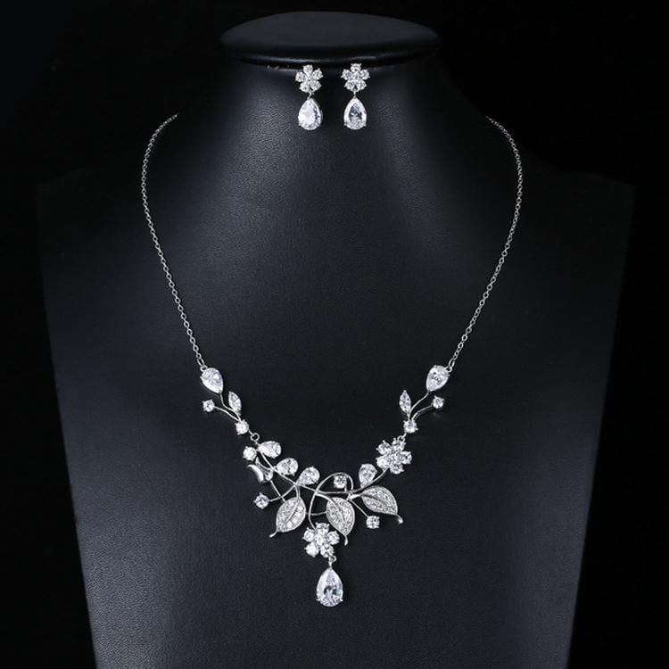 Elegant Simple Bridal Wedding Earrings Zircon Necklace Set (TL64)