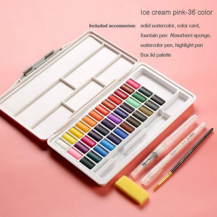 Macaron Watercolor Paint Solid Set Boxed Portable Art Supplies (Pink)