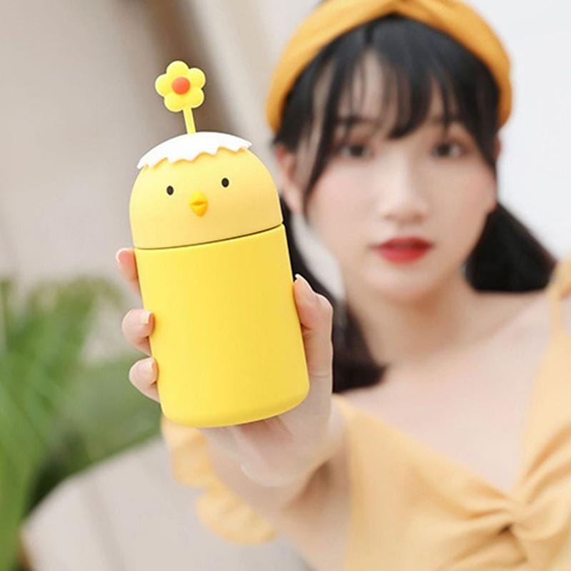 Chicken Shape Handy Insulation Cup Silicone Rope Vacuum Stainless Steel Student Water Cup (B Yellow)
