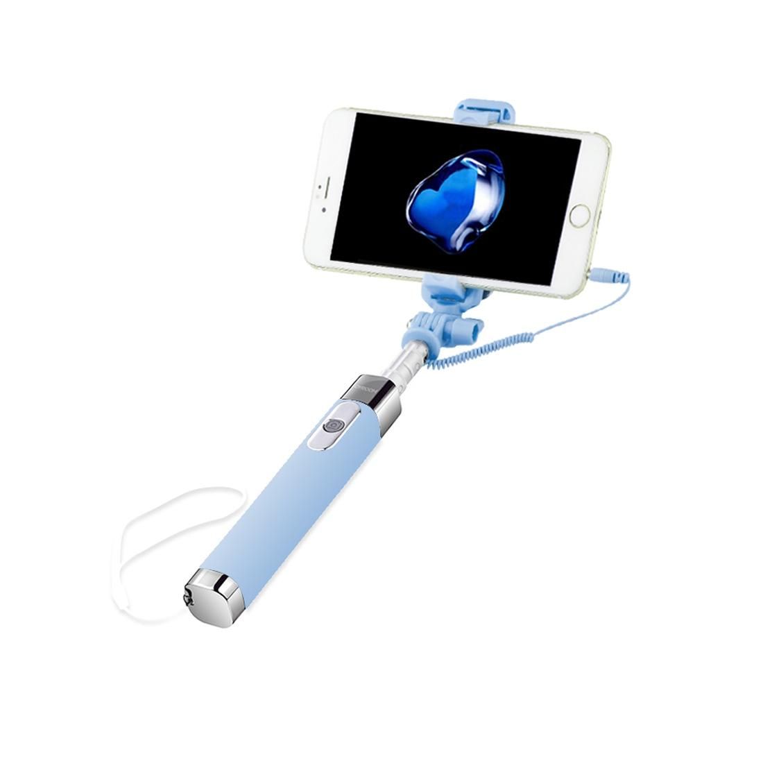 JOYROOM ZB09 Aluminium Alloy Wired Controlled Selfie Stick Monopod Extendable Handheld Holder with Mirror, Length: 76cm, for iPhone, Samsung, HTC, LG, Sony, Huawei, Lenovo, Xiaomi and other Smartphones (Blue)