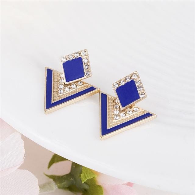 Fashion Rhinestone Geometric Drop Triangle Earrings (Royal blue)