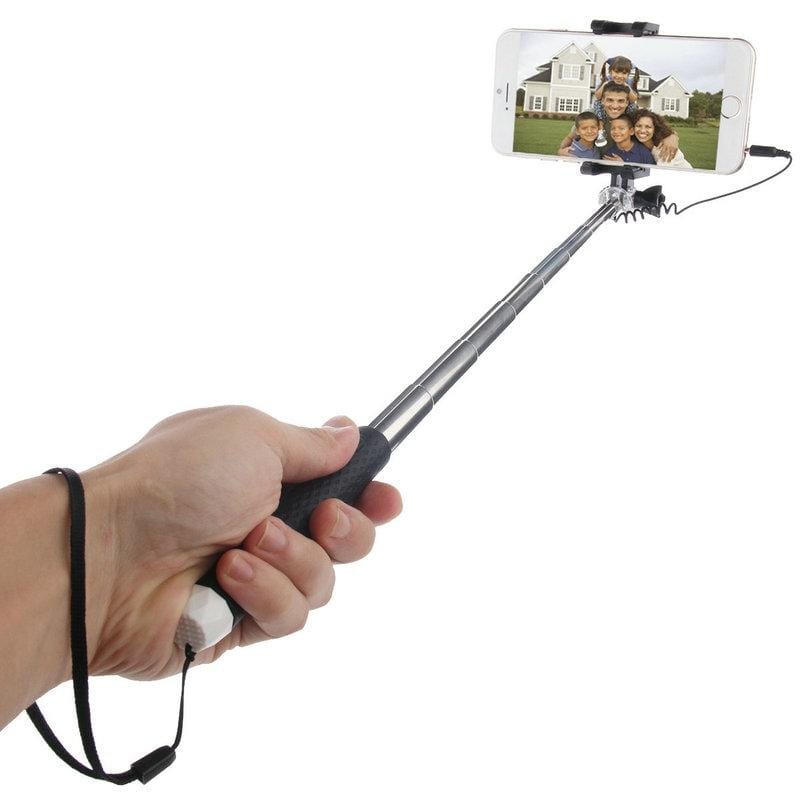 HAWEEL Mini Multifunction Wire Controlled Extendable Selfie Stick Monopod, For iPhone, Galaxy, Huawei, Xiaomi, HTC, Sony, Google and other Smartphones of Android or iOS (Black)