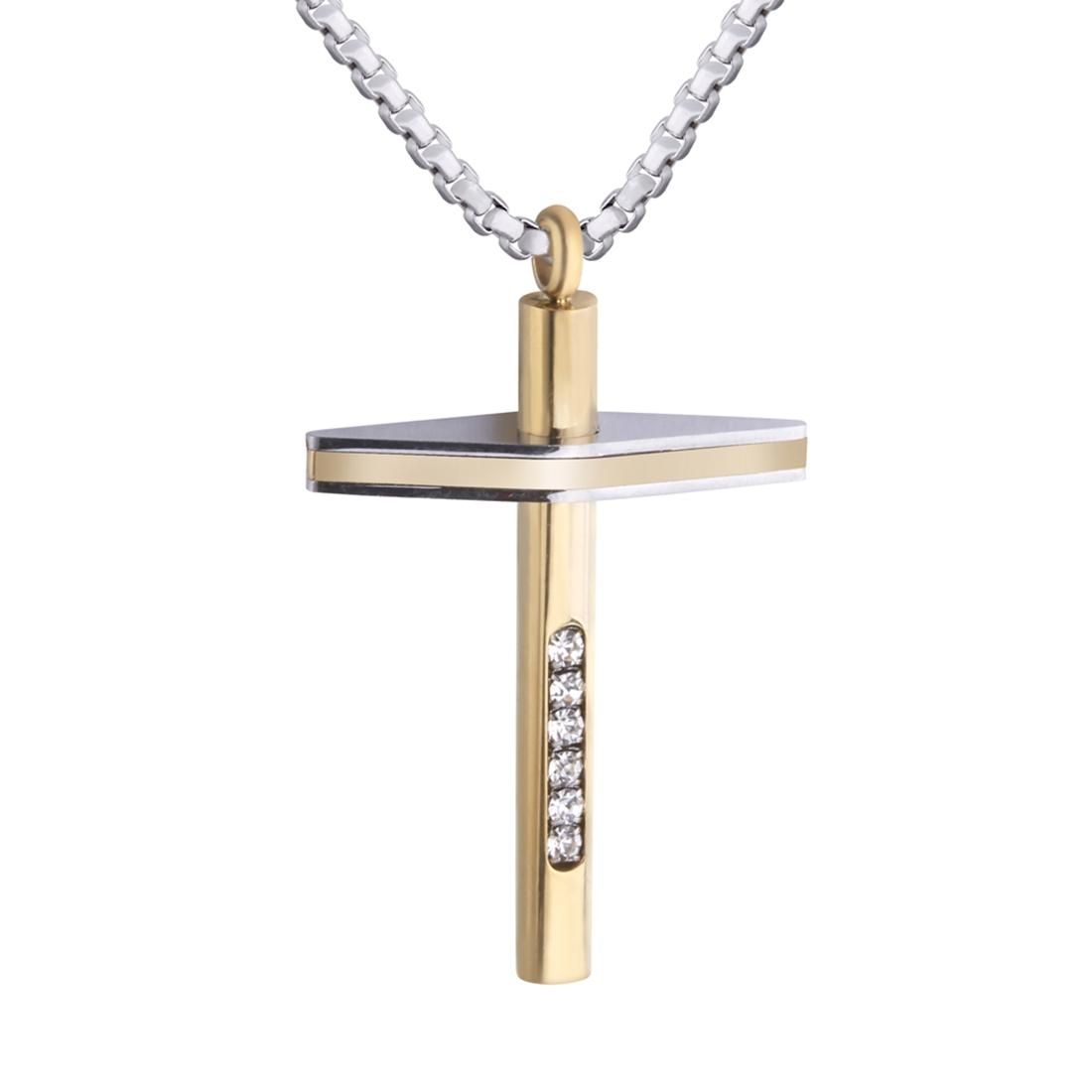 Men Fashion Jewelry Crystal Inlaid Cross Style Necklace Stainless Steel Pendant, Size: 5*3.1cm (Gold)