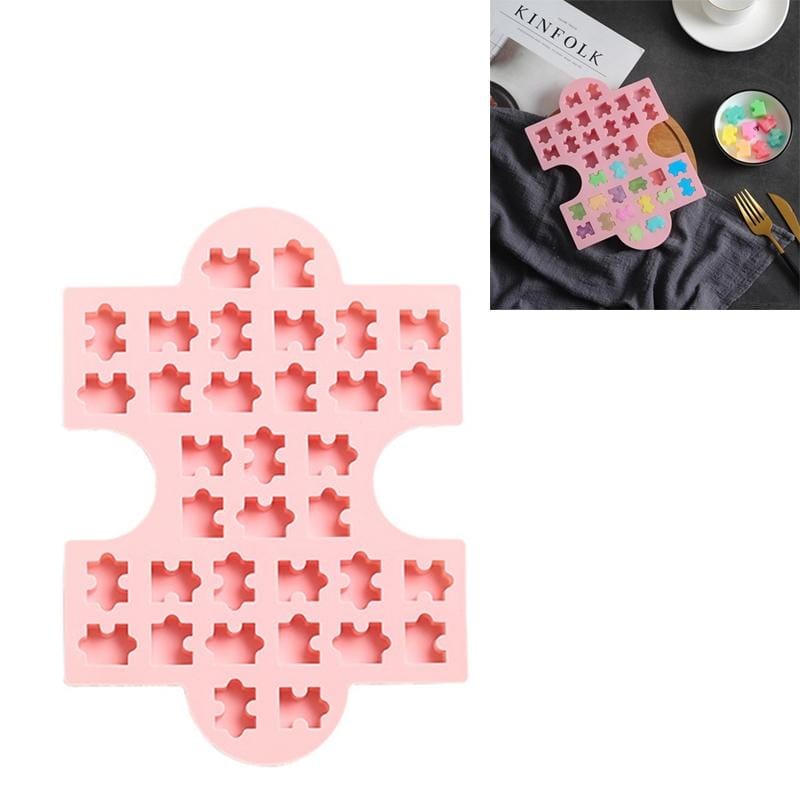 4 PCS Creative Jigsaw Puzzle Shape Ice Tray Mold Microwave Oven Candy Chocolate Cake Mold (Pink)