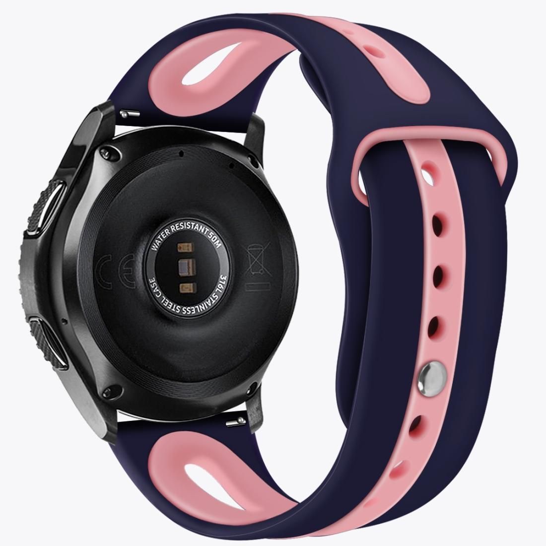 For Samsung Galaxy watch 46mm Two-tone Silicone Open Strap, Style: Type B (Blue Pink)