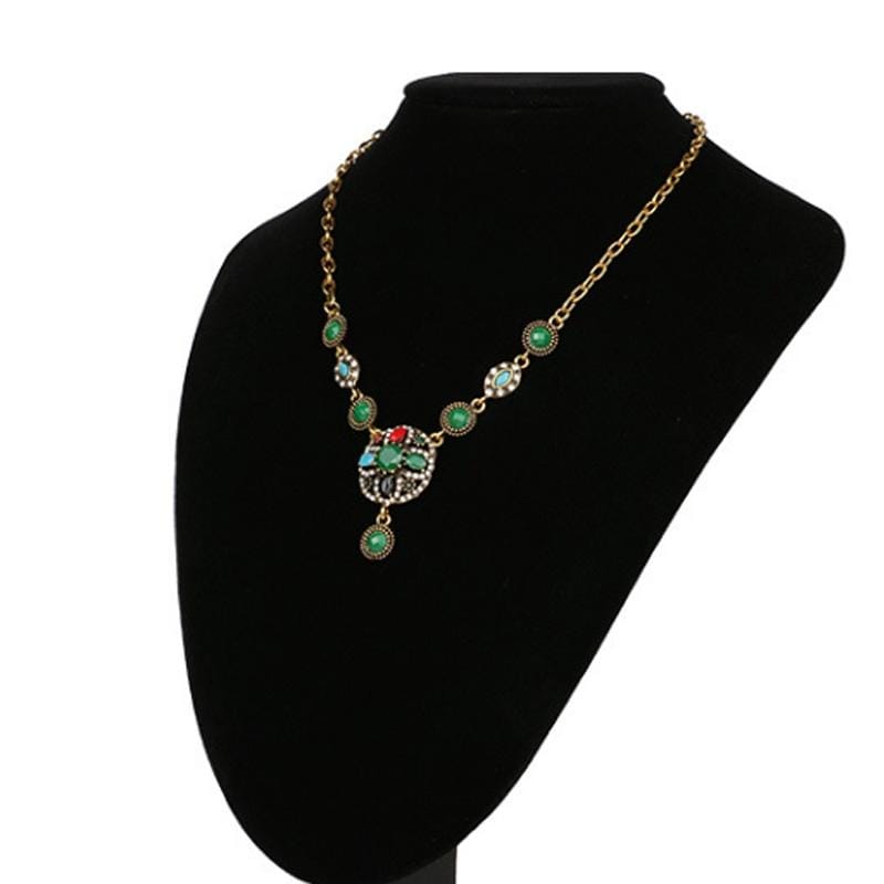 Vintage Ethnic Style Jewelry Set Necklace Earrings (Green)