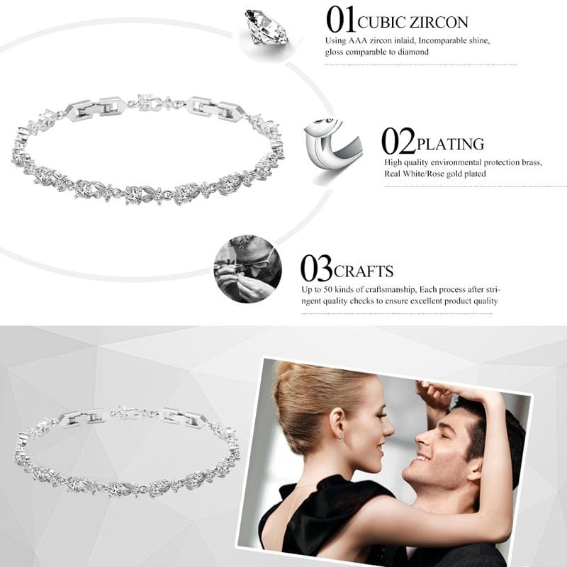 Women Shining Cubic Zircon Crystal Jewelry Bracelet (Silver)