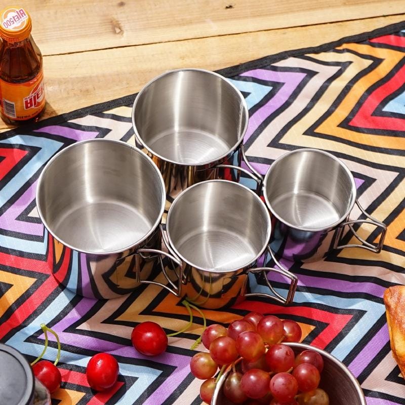 4 in 1 Outdoor 304 Stainless Steel Folding Cup Portable Cup Bowl Set