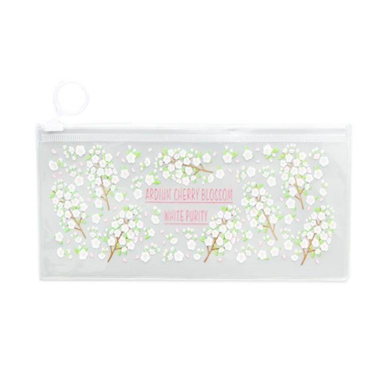 3 PCS Cartoon Floral Pen Bag Student Cute Transparent Pull Bag Creative Stationery (White Flowers)
