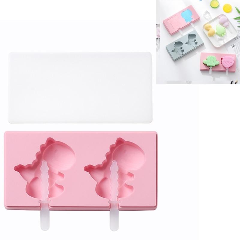 3 PCS Homemade Handmade DIY Cartoon Fruit with Lid Silicone Ice Cream Mold Making Ice Tray, Style:Ancient Cute Beast (Pink)