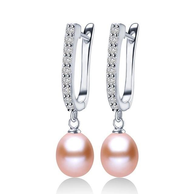 Natural Pearl Earrings925 Sterling Silver Jewelry Women Dangle Drop Earrings For Wedding/Party (pink pearl)