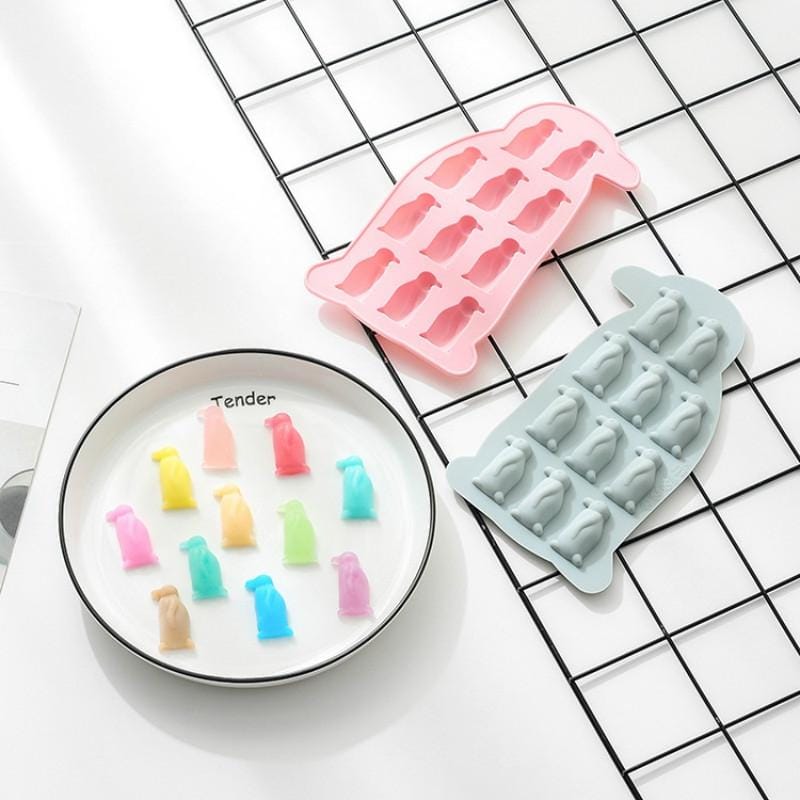 6 PCS Cute Cartoon Penguin Ice Tray Silicone Mold DIY Chocolate Candy Mold (Pink)