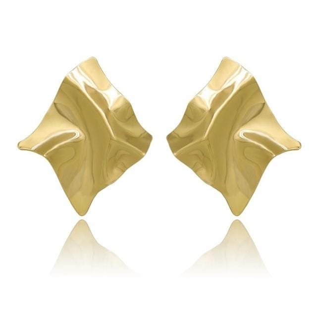 Irregular Square Shiny Metal Big Drop Earrings Women Rhombus Punk Earrings (Gold)