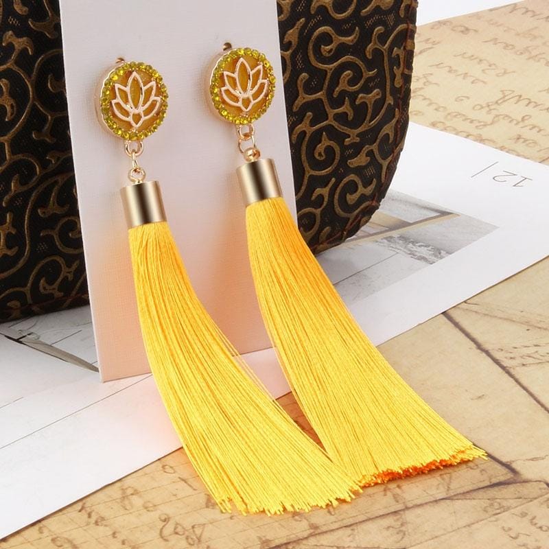 Bohemian Long Tassel Vintage Statement Drop Earrings for Women (Yellow)