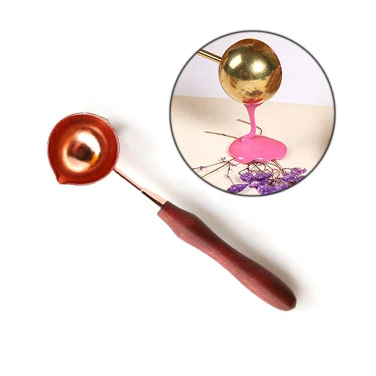 Wooden Handle Brass Seal Wax Spoon Tool Melting Sealing Wax Hand Account Stainless Steel Fire Paint Spoon, Color:Rose Gold Spoon