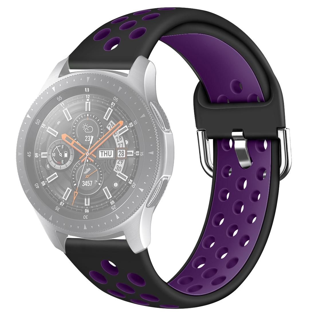 For Galaxy Watch 46 / S3 / Huawei Watch GT 1 / 2 22mm Smart Watch Silicone Double Color Wrist Strap Watchband, Size:S (Black Purple)