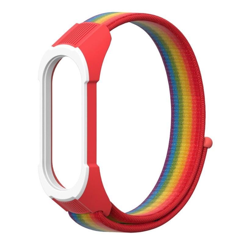 For Xiaomi Mi Band 5 / 4 / 3 Nylon Replacement Strap Watchband (Rainbow+Red White)