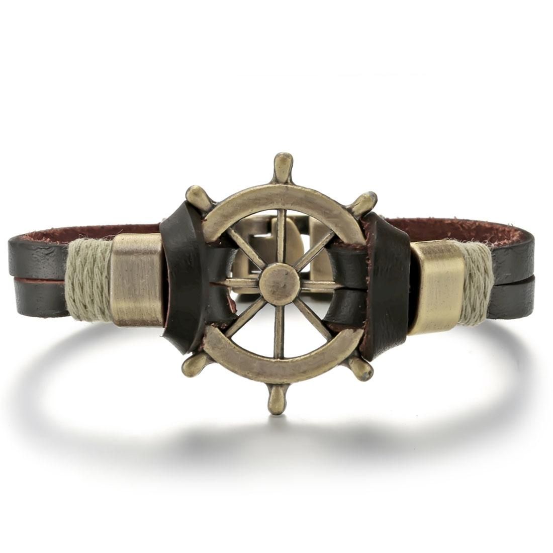 Fashion Men Jewelry Retro Punk Anchor Leather Bracelet Classic Copper-colored Helm Genuine Leather Bracelet