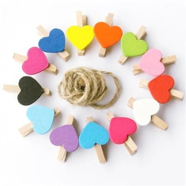 Mini Wooden Love Shape Craft Pegs Paper Photo Hanging Spring Clips (3.5cm color mixing 50 pieces / bag)