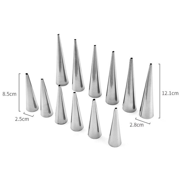 5 PCS Cone Roll Moulds Stainless Steel Spiral Nozzle Croissants Pastry Cream Horn Cake Mold (Large 12x3x3cm)