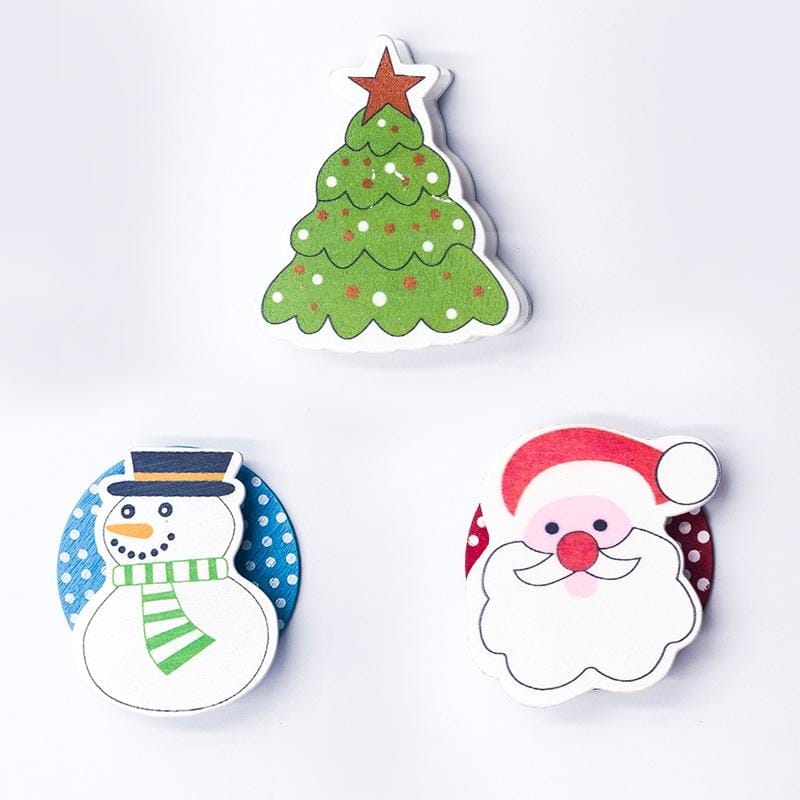 3 PCS Christmas Decorations Wooden Painted Cartoon Christmas Creative Notes Small Clips christmas tree + old man + snowman