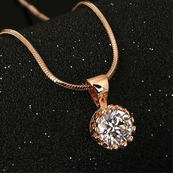 Women Unique Crown Cubic Zirconia Necklaces Pendants Chain Fashion Jewelry (Rose Gold)