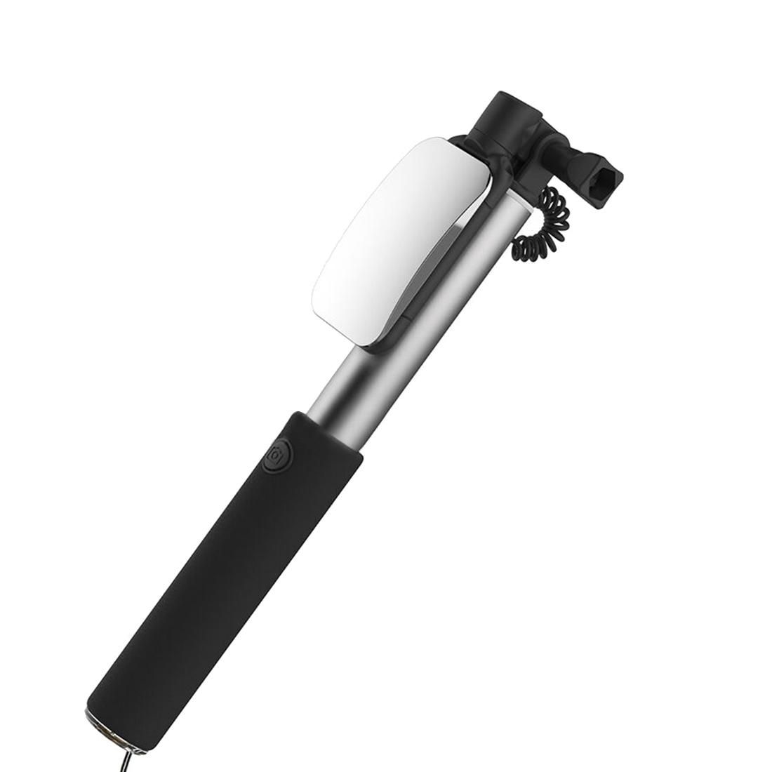 ROCK Portable Wire Controlled Monopod Folding Extendable Handheld Holder Selfie Stick with Dressing Mirror for iOS & Android Phone, Folded Length: 24.5cm, Max Extension Length: 90.0cm (Rose Gold)