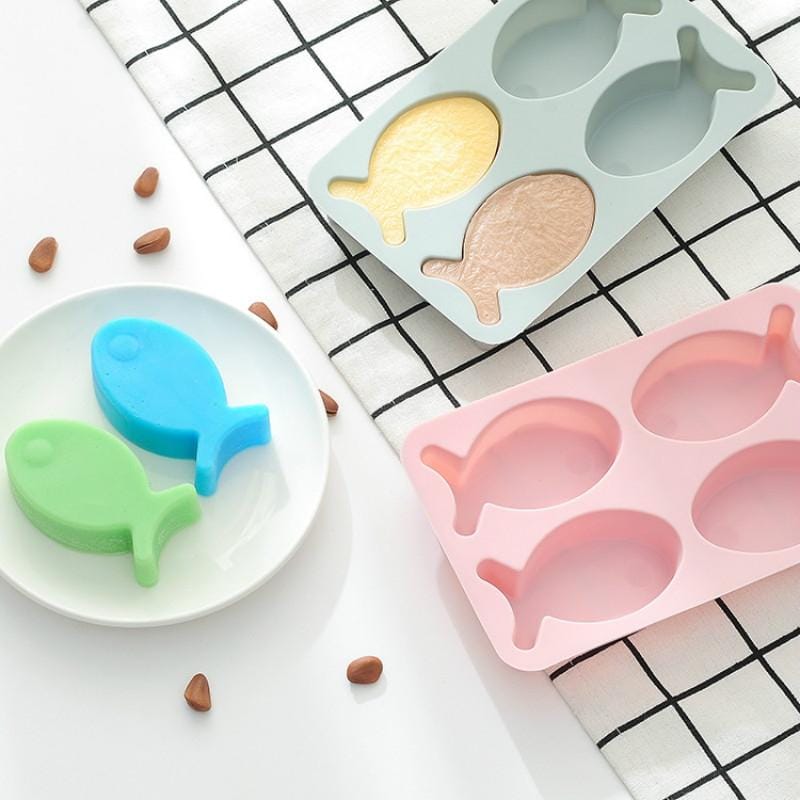 6 PCS Silicone Ice Cube Rice Cake Baking Mold Cute Fish Handmade Soap Chocolate Cake Mold (Pink)