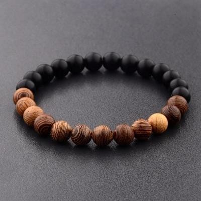 8mm Natural Wood Beads Bracelets Black Ethinc Meditation White Bracelet (Black)