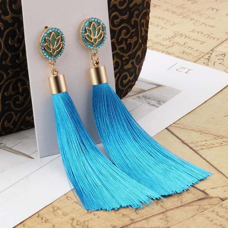 Bohemian Long Tassel Vintage Statement Drop Earrings for Women (Light blue)