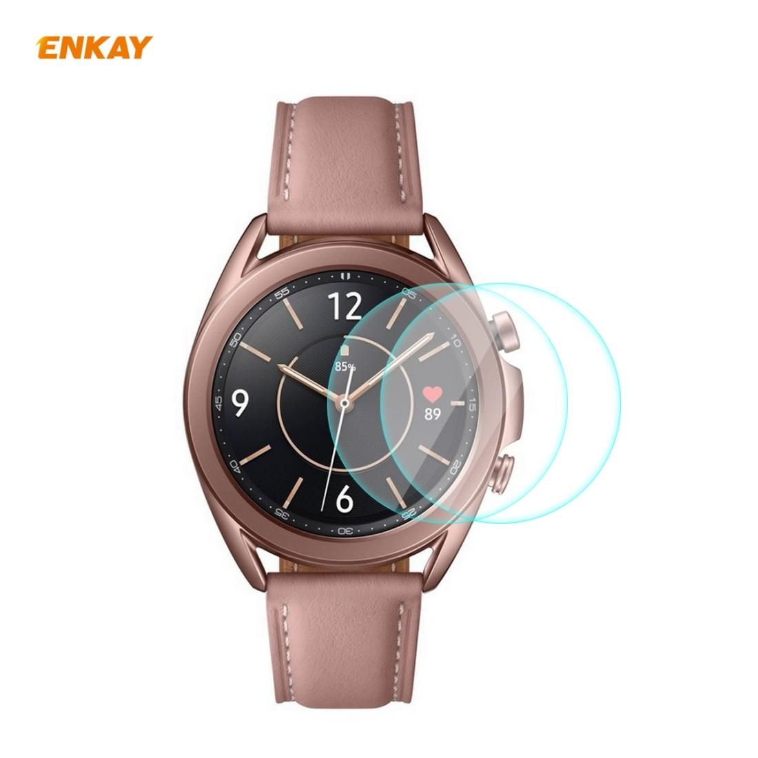 For Samsung Galaxy Watch 3 41mm 2 PCS ENKAY Hat-Prince 0.2mm 9H 2.15D Curved Edge Tempered Glass Screen Protector Watch Film