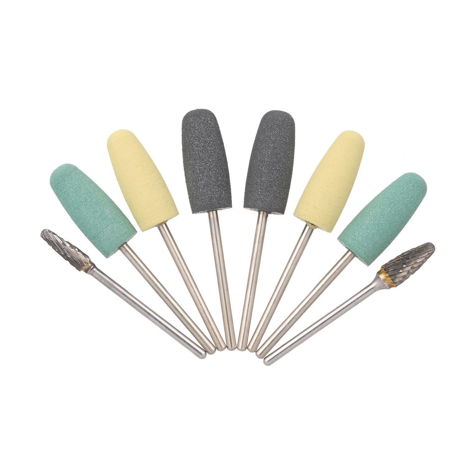 Rotary Bur Set 6pcs Silicone Drill Bits & 2pcs Tungsten