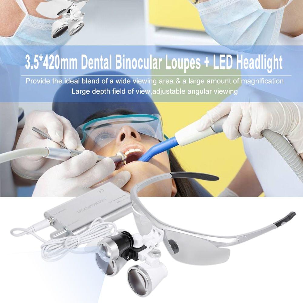 3.5*420mm Dental Binocular Loupes Magnifier Portable LED - EU Plug