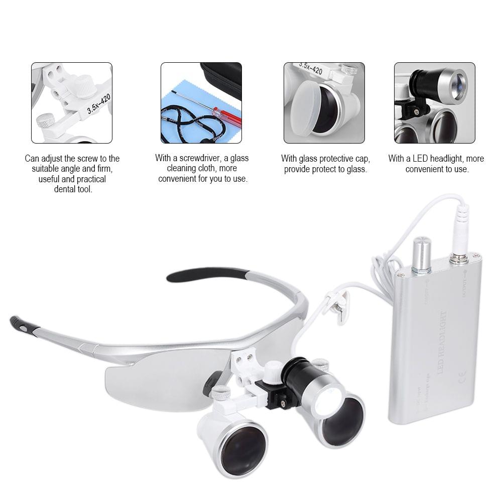 3.5*420mm Dental Binocular Loupes Magnifier Portable LED - EU Plug