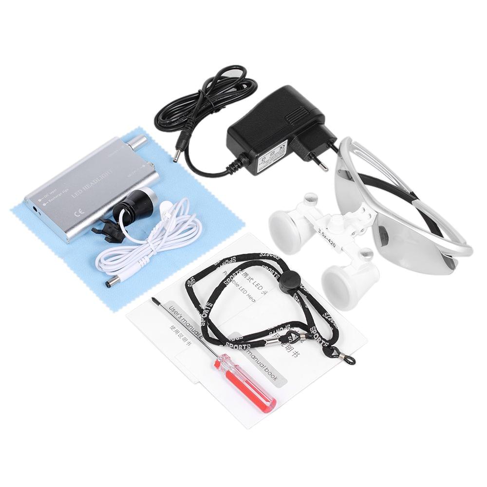 3.5*420mm Dental Binocular Loupes Magnifier Portable LED - EU Plug