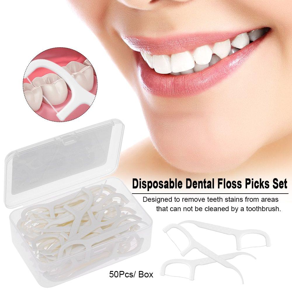 50Pcs/ Box Dental Floss Picks Disposable Inter-dental Brush