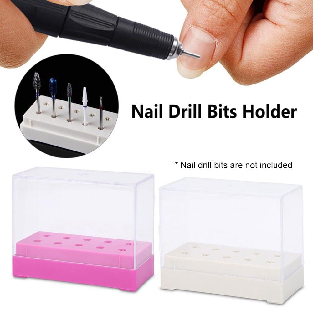 10 Holes Nail Drill Bits Holder Display Standing With Cover
