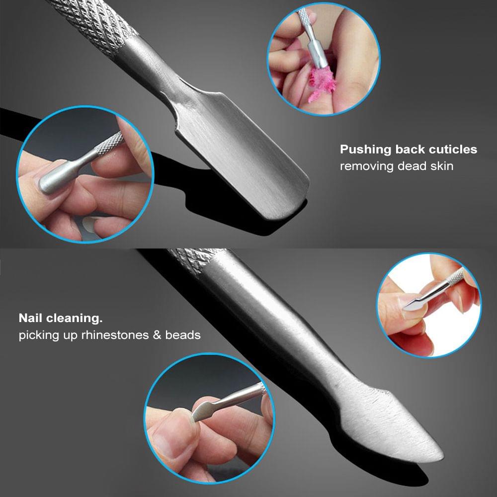 2Pcs Stainless Steel Double-ended Nail Pusher & Nail Cuticle