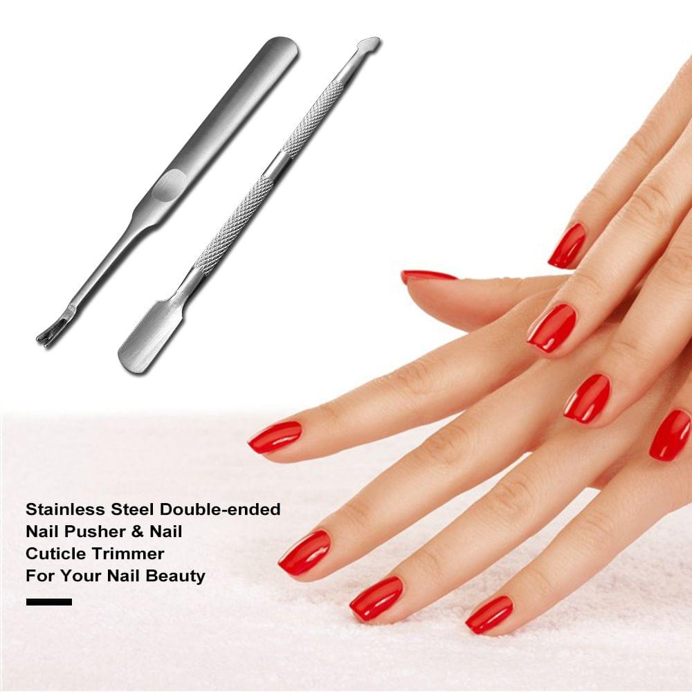 2Pcs Stainless Steel Double-ended Nail Pusher & Nail Cuticle