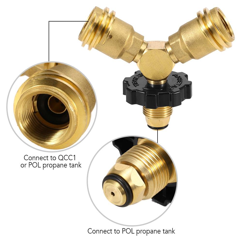 Propane Tank Y-Splitter Adapter Two Way LPG Adapter Tee - 1