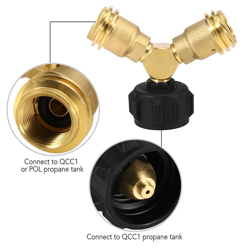 Propane Tank Y-Splitter Adapter Two Way LPG Adapter Tee - 2