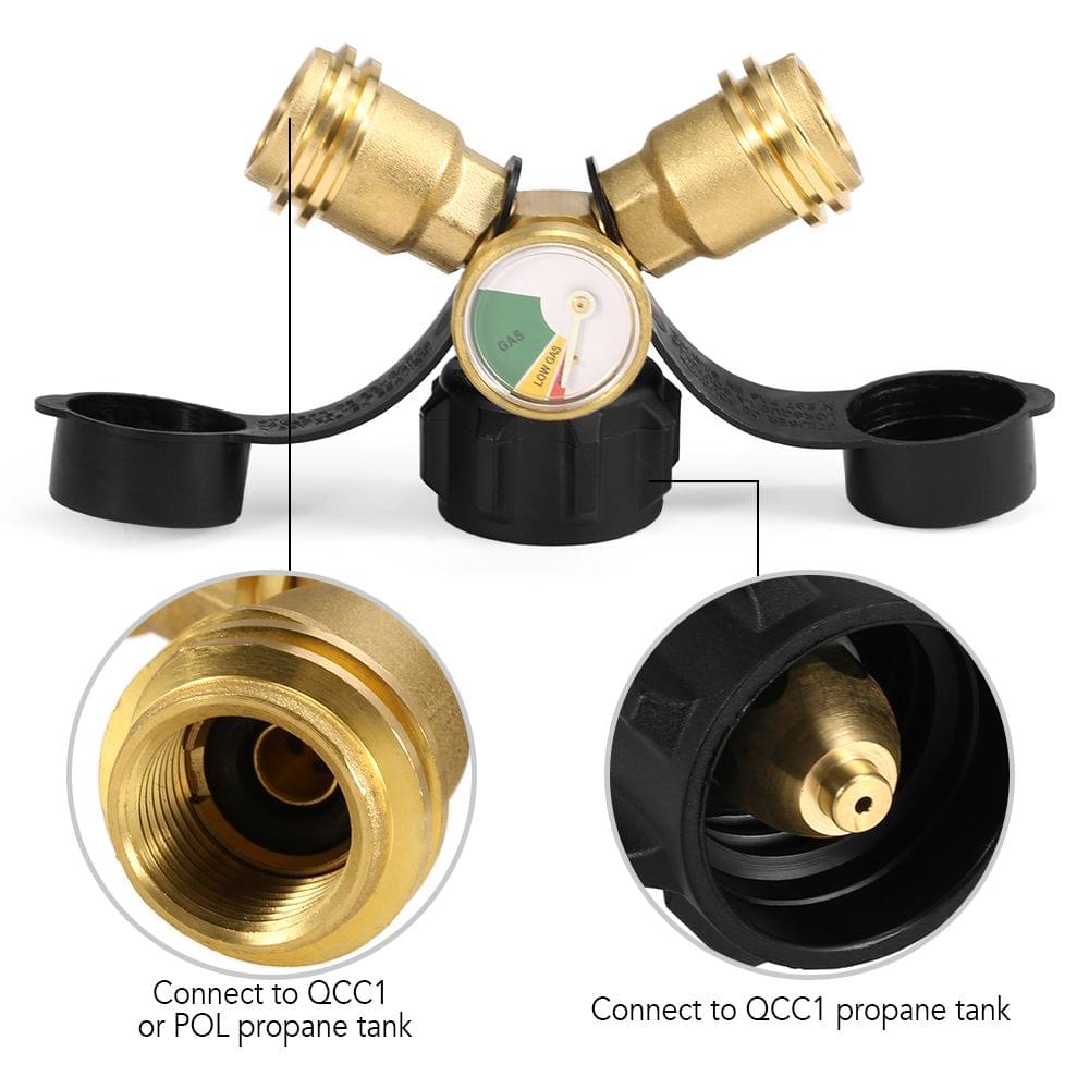 Propane Tank Y-Splitter Adapter Two Way LPG Adapter Tee - 3