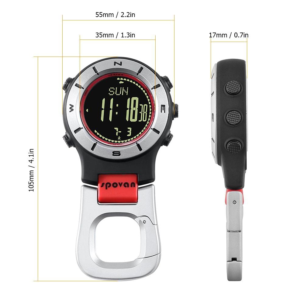 Smart Watch Altimeter Barometer Compass LED Clip - Red Black