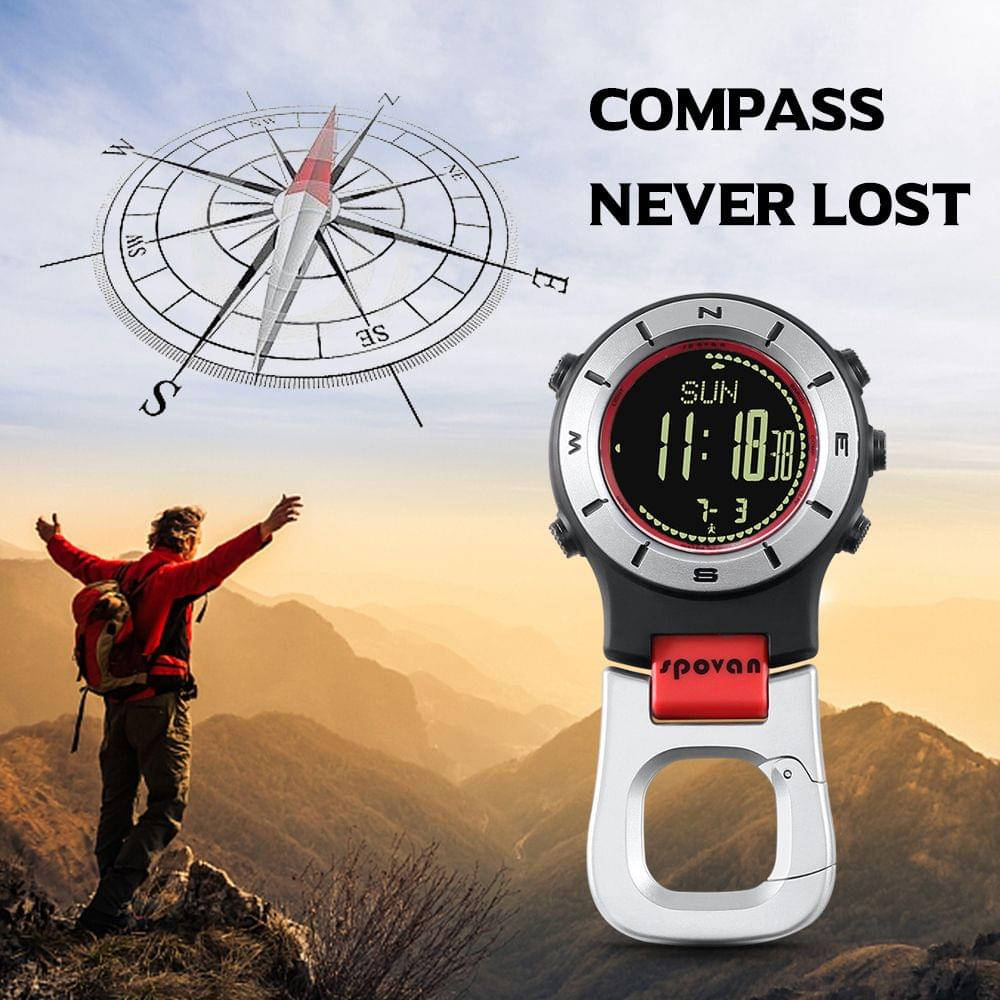 Smart Watch Altimeter Barometer Compass LED Clip - Red Black