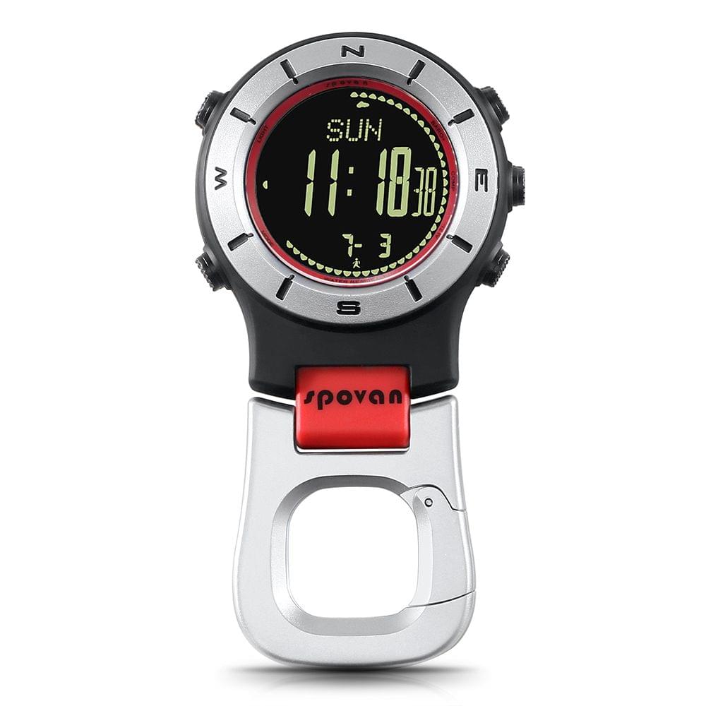 Smart Watch Altimeter Barometer Compass LED Clip - Red Black