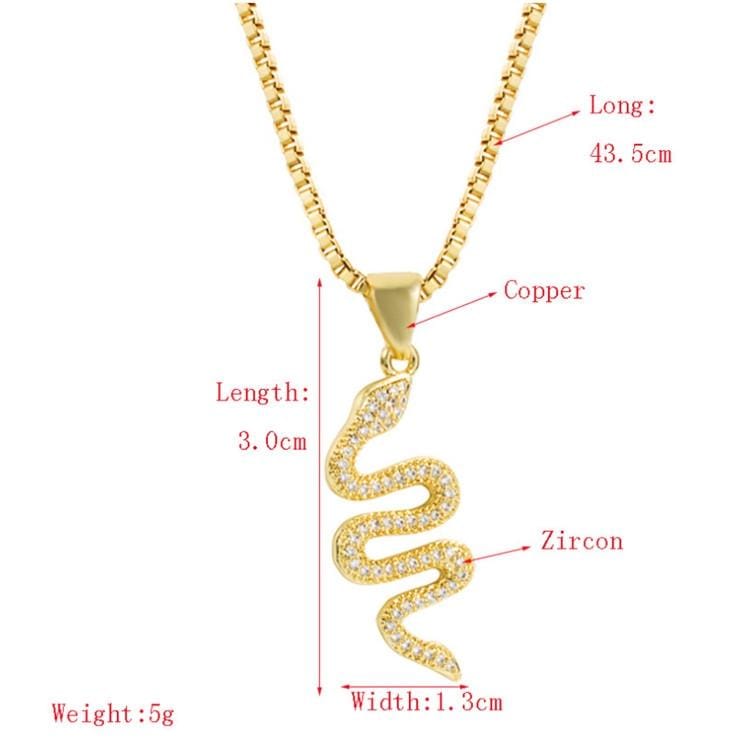 2 PCS Creative Snake-shaped Pendant Necklace Personality Female Punk Style Inlaid Zircon Necklace