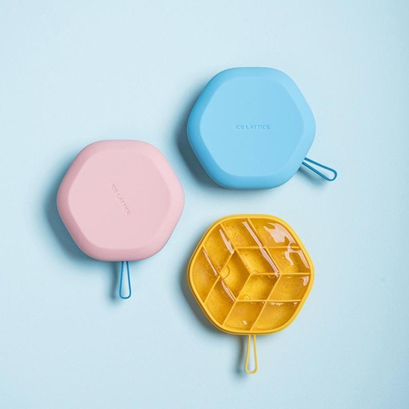 DIY Creative Hexagonal Ice Cube Mold Storage Box DIY Homemade Ice Tray (Light Blue)