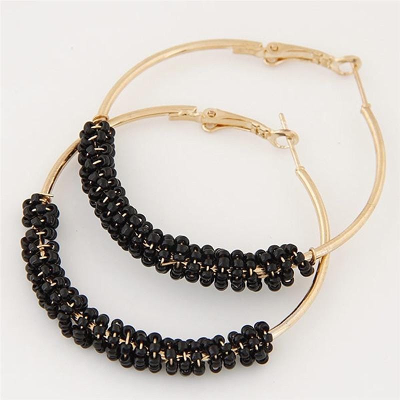 Women Hoop Earrings Ethnic Vintage Bead Boho Earrings Statement Jewelry (black)