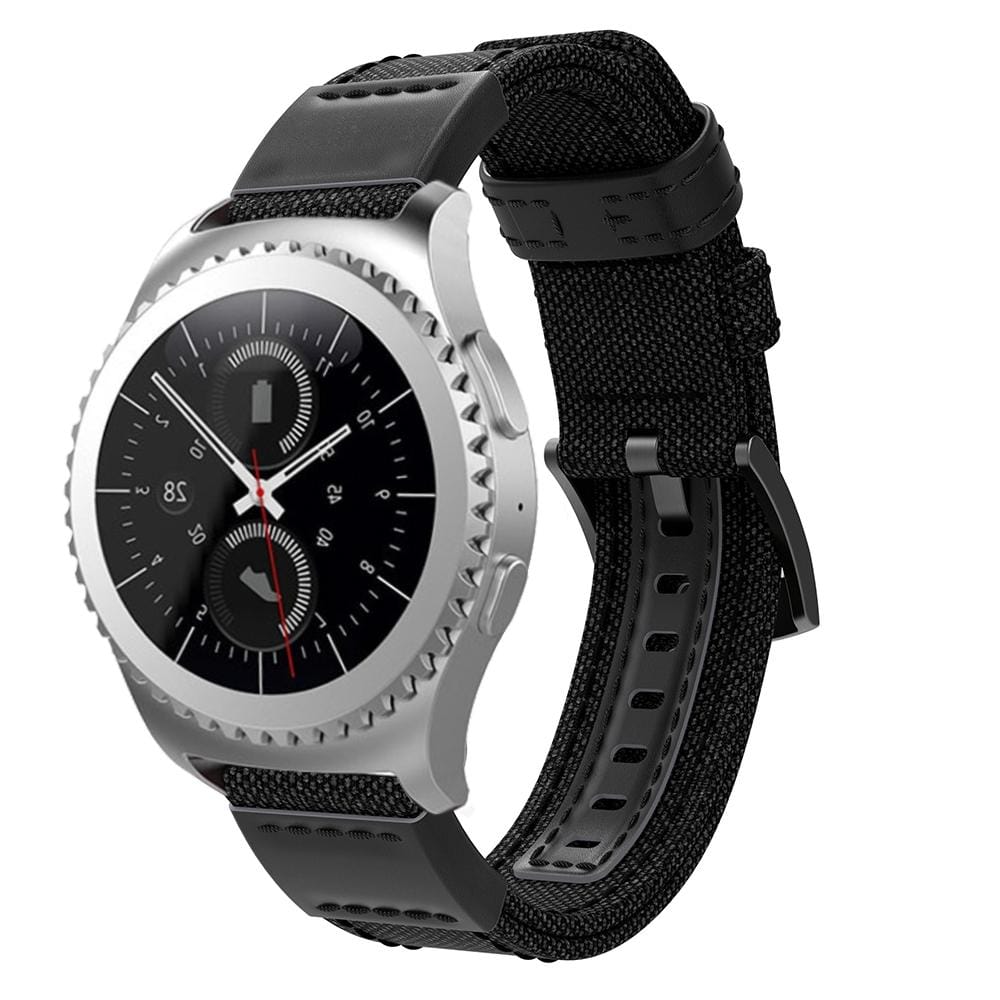 Canvas and Leather Wrist Strap Watch Band for Samsung Gear S2/Galaxy Active 42mm, Wrist Strap Size:135+96mm (Blue)