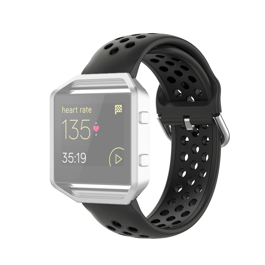 For Fitbit Versa 2 / Versa / Versa Lite / Blaze 23mm Sports Two Colors Silicone Replacement Strap Watchband (Coal Black + Black)